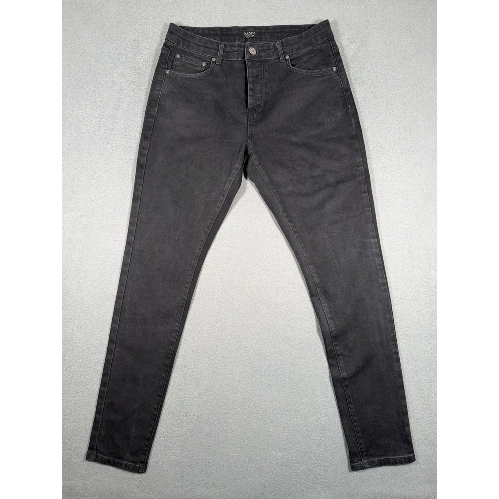 boohooMAN Mens Slim Skinny Denim Jeans Washed Black Gray Size 34 x 30